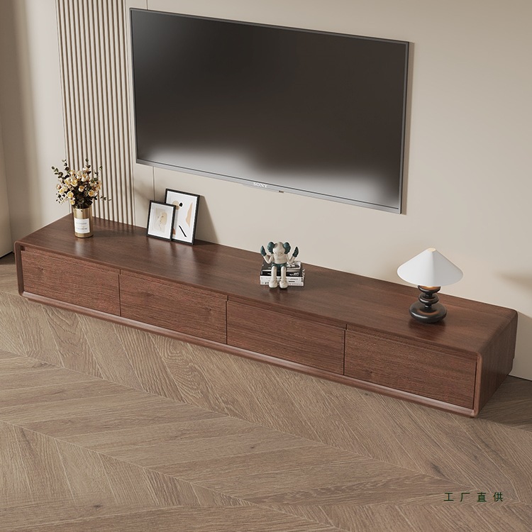 Medieval Style Solid Wood Coffee Table Tv Cabinet Combination Simple Modern Minimalist Floor-Standing Nordic Cupboard Walnut Color Tea Table