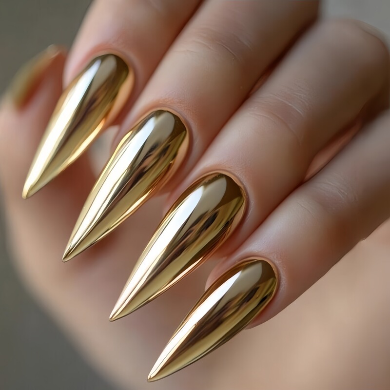Long Electroplated Gold Fashion European and American Ins Style Round Almond Nails Simple and Stylish Detachable Wearable Manicure Long Electroplated Gold Fashion European and American Ins Style Round Almond Nails Simple and Stylish Detachable Wearable Manicure