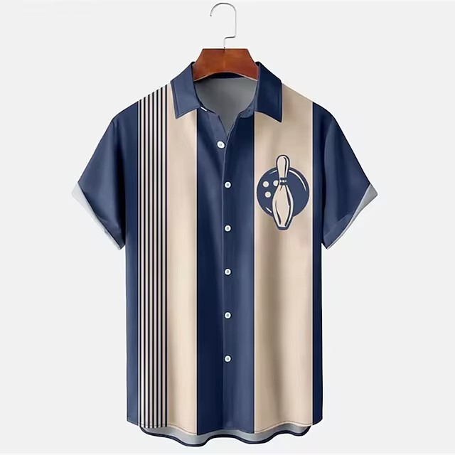 Cross-border men's shirt bowling 3d digital printing flip casual fashion long sleeve shirt street men's and women's clothing