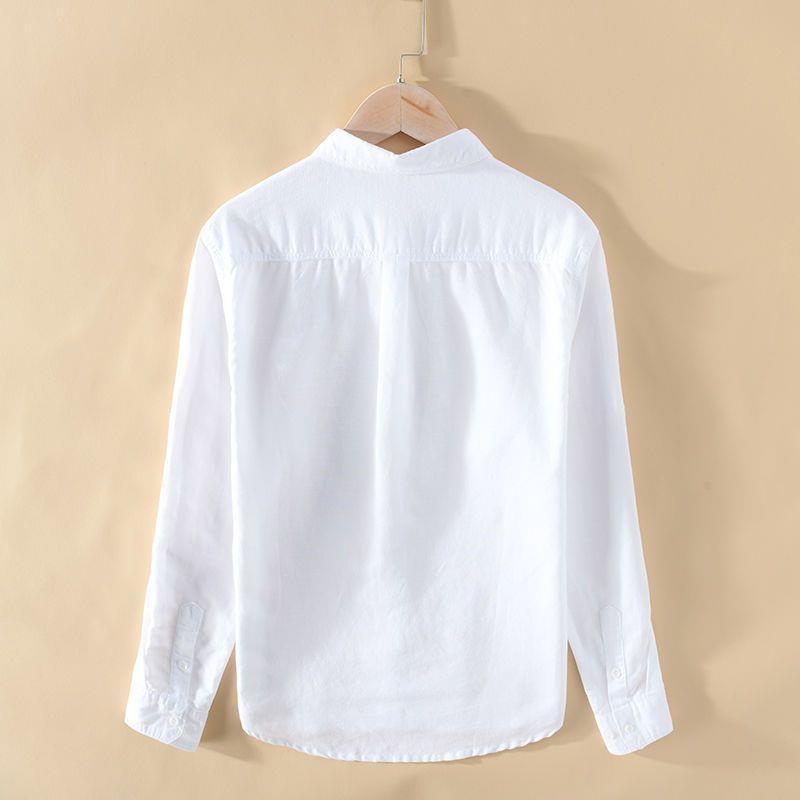 Camisa de lino de algodón casual de manga larga básica japonesa extremadamente cáñamo Camisa de lino suelta para jóvenes fresca y transpirable para hombres