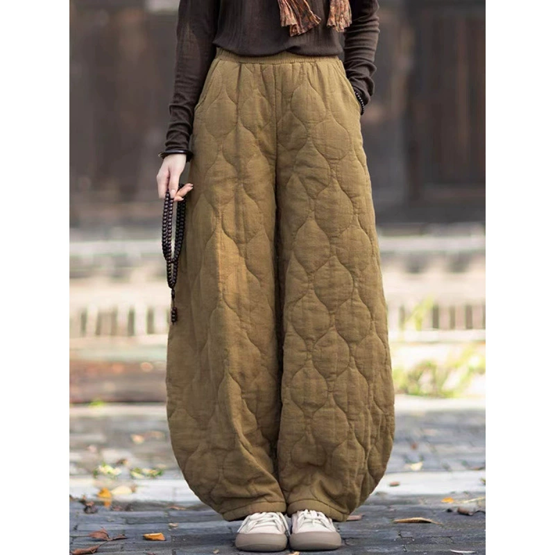 Winter keep warm retro trousers, flashlight, Chinese style, oversize, increased thickness
