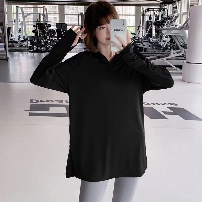 Mid-length Hooded Yoga Suit Sportswear Skinny Plus Size Women's Fitness Suit Running Room Loose T-shirt Top Trendy Mid-length Hooded Yoga Suit Sportswear Skinny Plus Size Women's Fitness Suit Running Room Loose T-shirt Top Trendy