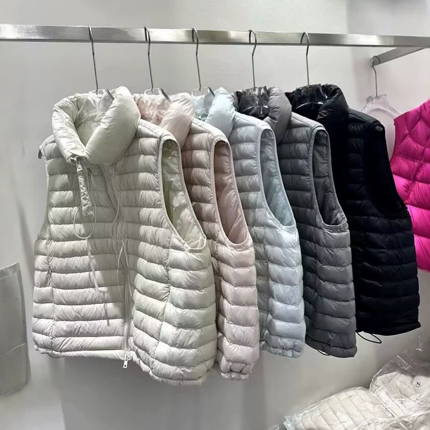2026 Winter New Fashion Korean Style Lightweight Stand Collar Ribbed Down Vest for Women, Solid Color Warm Outerwear for Autumn and Winter