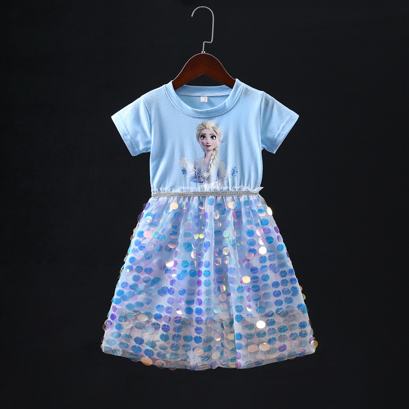 Ropa para niños Comercio exterior Nuevo vestido congelado verano estilo occidental Aisha falda Aisha manga corta Niña princesa vestido