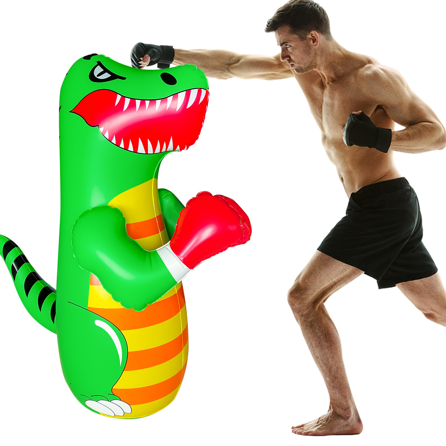 Punto de fábrica juguete de vaso inflable pared de hombre falso accesorios de entrenamiento de fútbol columna de golpe columna de boxeo inflable de dinosaurio