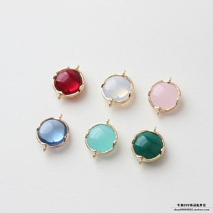 18K Gold-Filled Color-Preserving Round Double Hanging Glass Crystal DIY Bracelet Earrings Pendant Material Accessories
