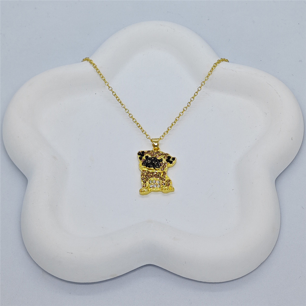 Zinc alloy Material Dog Pattern Cute Dog Artificial Crystal Zinc Alloy Cable Chain Pendant Necklaces Wholesale