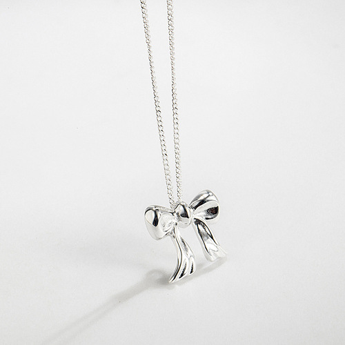 South Korea Dongdaemun 925 sterling silver bow necklace women's light luxury ins niche versatile bestie clavicle chain Xiaohongshu