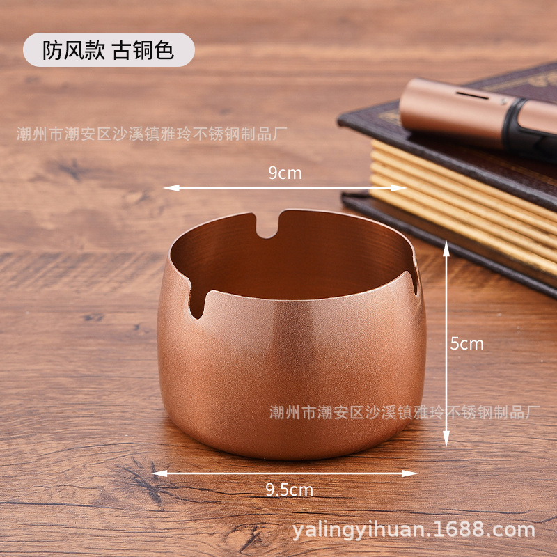 Cenicero de acero inoxidable dorado grueso, resistente y elegante, ideal para bar o cafetería, venta directa de fábrica