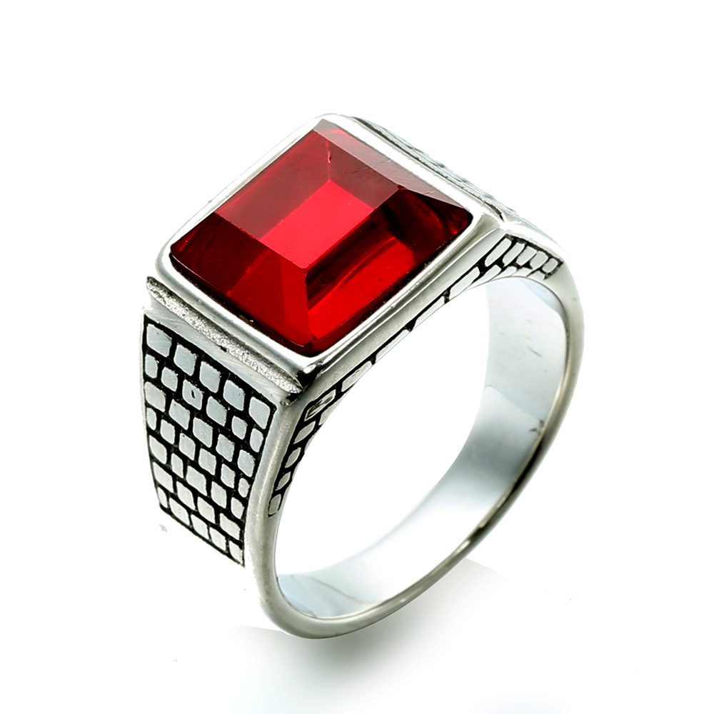 304 Stainless Steel Material Retro Punk Square Stainless Steel Inlay Artificial Diamond Unisex Rings Men Signet Rings