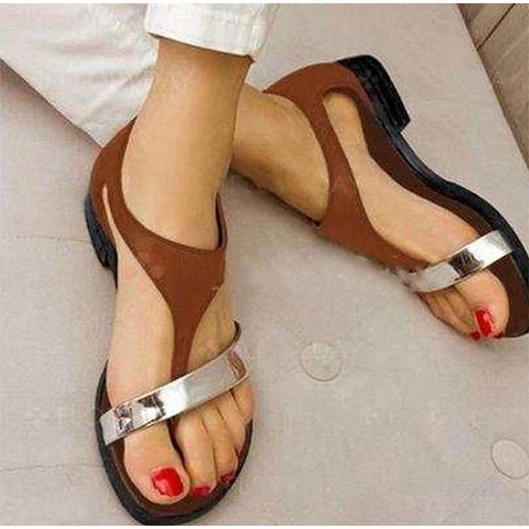 bohemian buckle color matching flat heel round slippers NSZSC57548