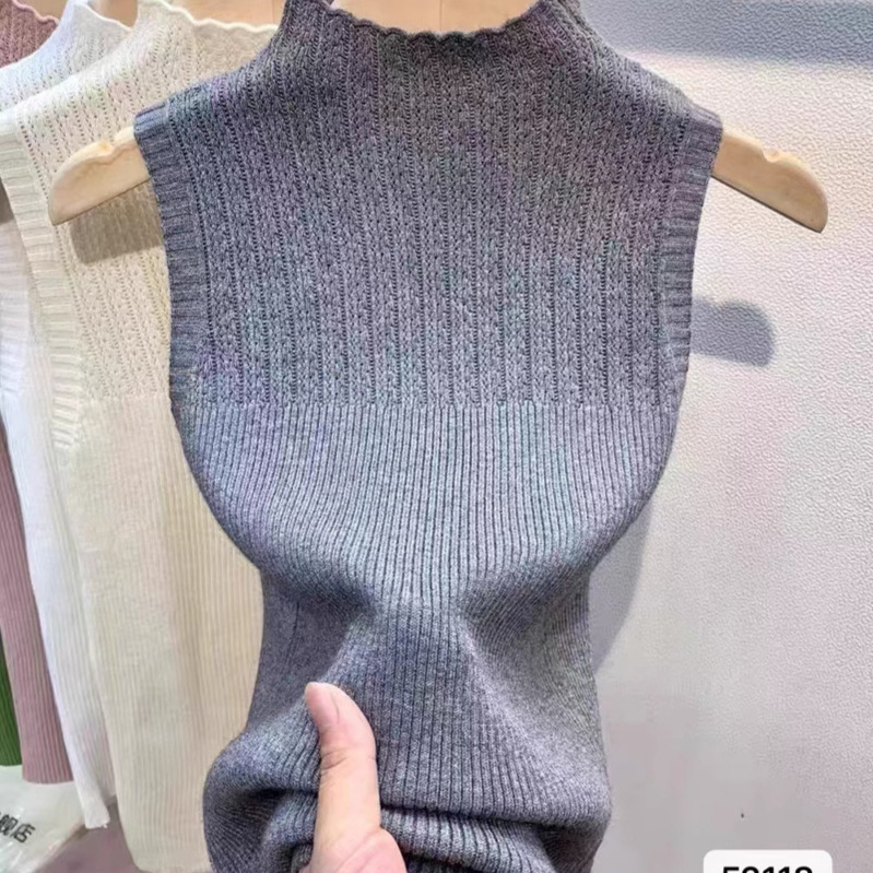Trendy Half-High Collar Sleeveless Vest for Women, New Summer Knitted Base Shirt, Versatile Slim-Fit Top Trendy Half-High Collar Sleeveless Vest for Women, New Summer Knitted Base Shirt, Versatile Slim-Fit Top