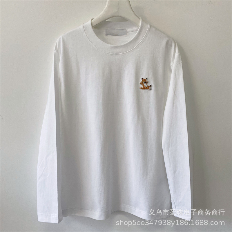 New Hot-Selling Japanese and Korean Mk Lazy Fox Embroidered Logo Pure Cotton Loose Casual Long-Sleeved T-Shirt for Men and Women Couple Shirts