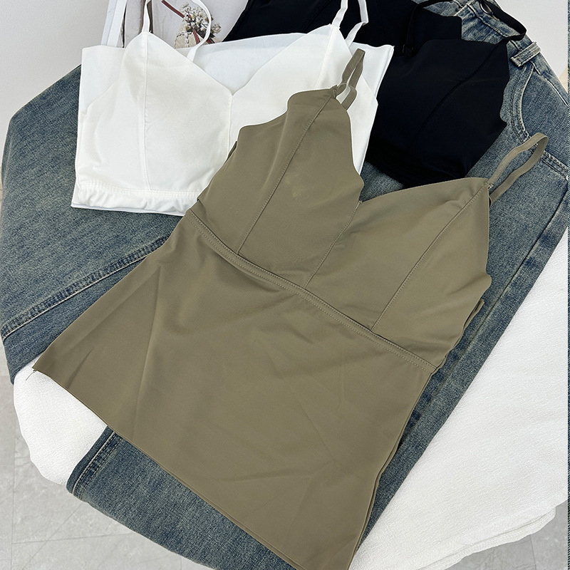 Cross-Border Camisole with Chest Pads for Girls, Suitable as an Inner Layer for Suits, Short Top with a Beautiful Back Design for Outerwear