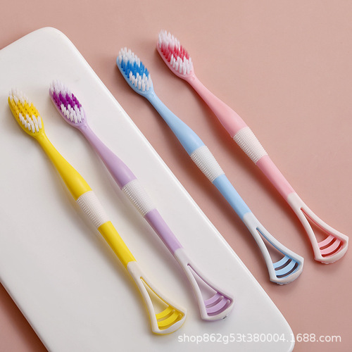 Factory direct supply of eight-pack tongue scraping toothbrush, soft-bristled silicone adult tongue scraping dual-effect tongue scraper toothbrush