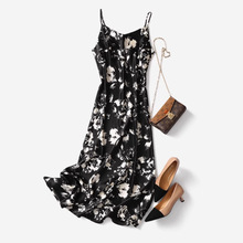 高端品质水墨佳人气质优雅印花醋酸修身显瘦V领垂感吊带连衣裙女