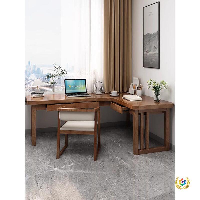 Solid Wood Corner Computer Desk with Drawers, Simple Wall-Mounted Corner Study Desk, Home Bedroom Double Office Desk Solid Wood Corner Computer Desk with Drawers, Simple Wall-Mounted Corner Study Desk, Home Bedroom Double Office Desk