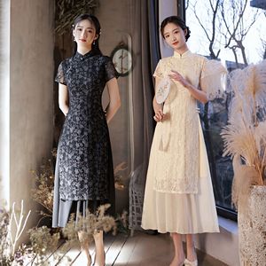 White black lace Cheongsam Chinese dress oriental retro qipao dress for women girls  Lace Ao dai Chinese style black and white cheongsam dress