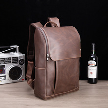 疯马皮男士双肩包男大容量背包韩版潮书包中学生休闲旅行电脑隔层