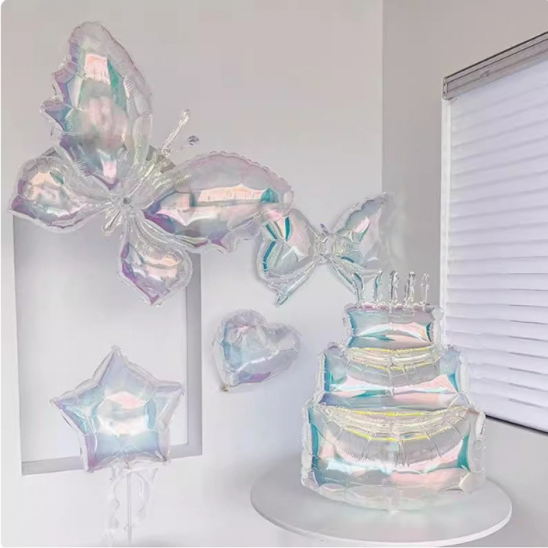 新しいレーザーカラフルな透明なカラフルなリボン子供用アルミフィルムバルーンピーチハート誕生日パーティーレイアウトスタイル|undefined