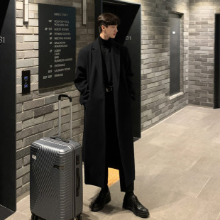 Long Woolen Coat Men's Over-the-Knee Mid-Length Korean Style Fashionable British Style Winter Thickened Woolen Coat Coat Extra Long