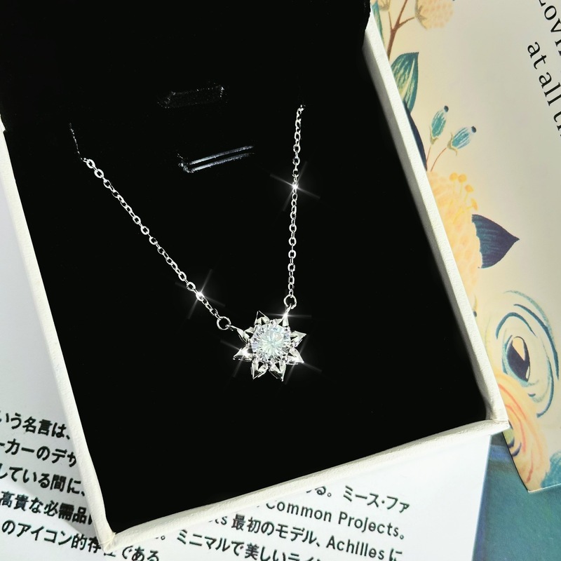 原创S925纯银太阳花项链女轻奢高级感气质锁骨链莫桑钻一克拉吊坠|undefined