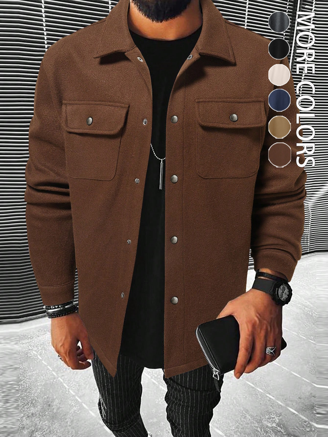 Nuevo transfronterizo Europa y América Amazon chaqueta de solapa chaqueta suelta chaqueta de trabajo de lana casual de Amazon hombre