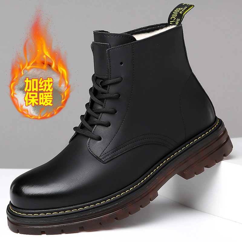 Модные брендовые Ботинки Martin из натуральной кожи, мужские высокие кожаные ботинки со средним верхом в британском стиле, мужские зимние теплые хлопчатобумажные кожаные ботинки на толстой подошве с флисовой подкладкой