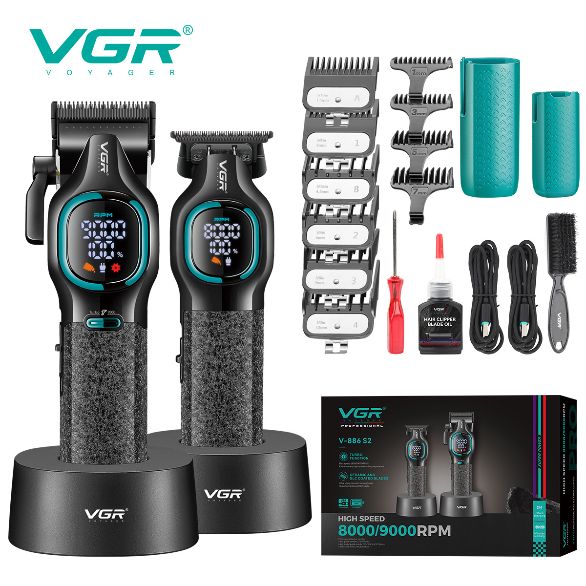 Electric Hair Clipper Set with Base Charging High Speed 8000 9000 RPM New_voghion.com
