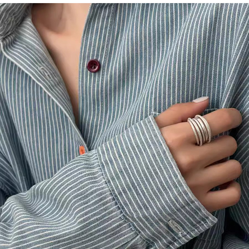 Multi-layered Silver Ring Designer Minimalist Hollow Mesh Band_voghion.com