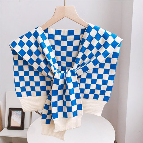 Detachable dickey collar for women girls half shirt sweater decoration collar knitted shawl of checkerboard Korea dickie the stylish 