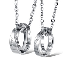 OPK源頭工廠 飾品批發 環環相扣 小眾設計鈦鋼情侶項鏈