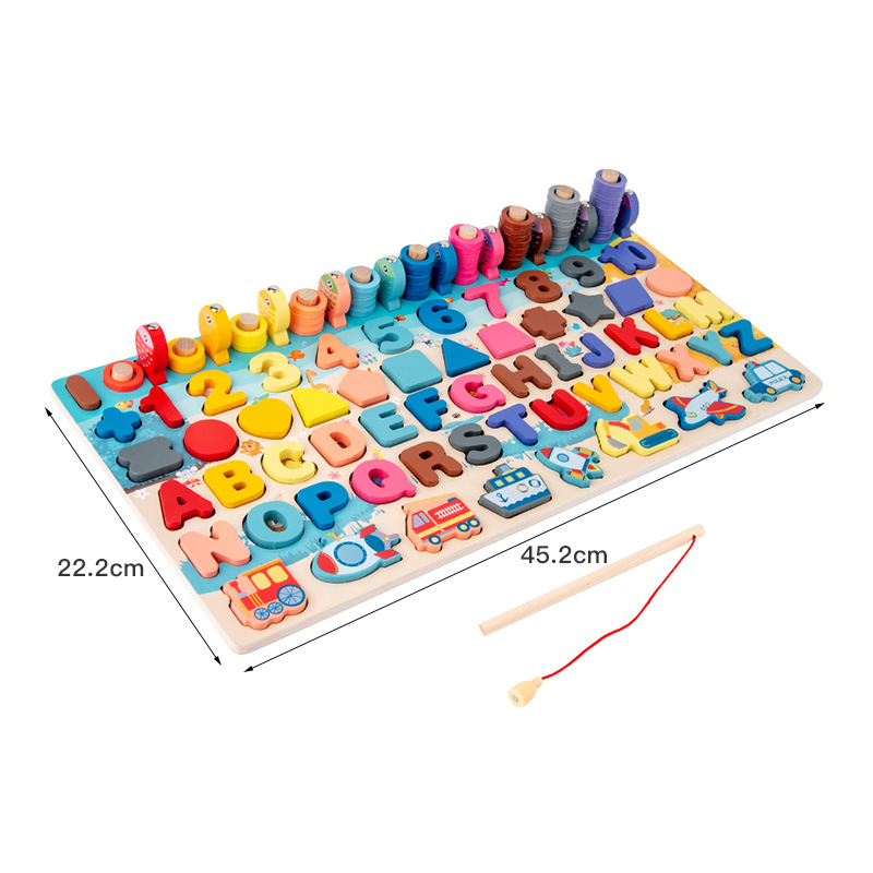 Números, letras, tráfico, tablero logarítmo, desarrollo de la inteligencia beneficiosa para los niños, educación temprana, rompecabezas para niños, bloques de construcción, juguetes de pesca