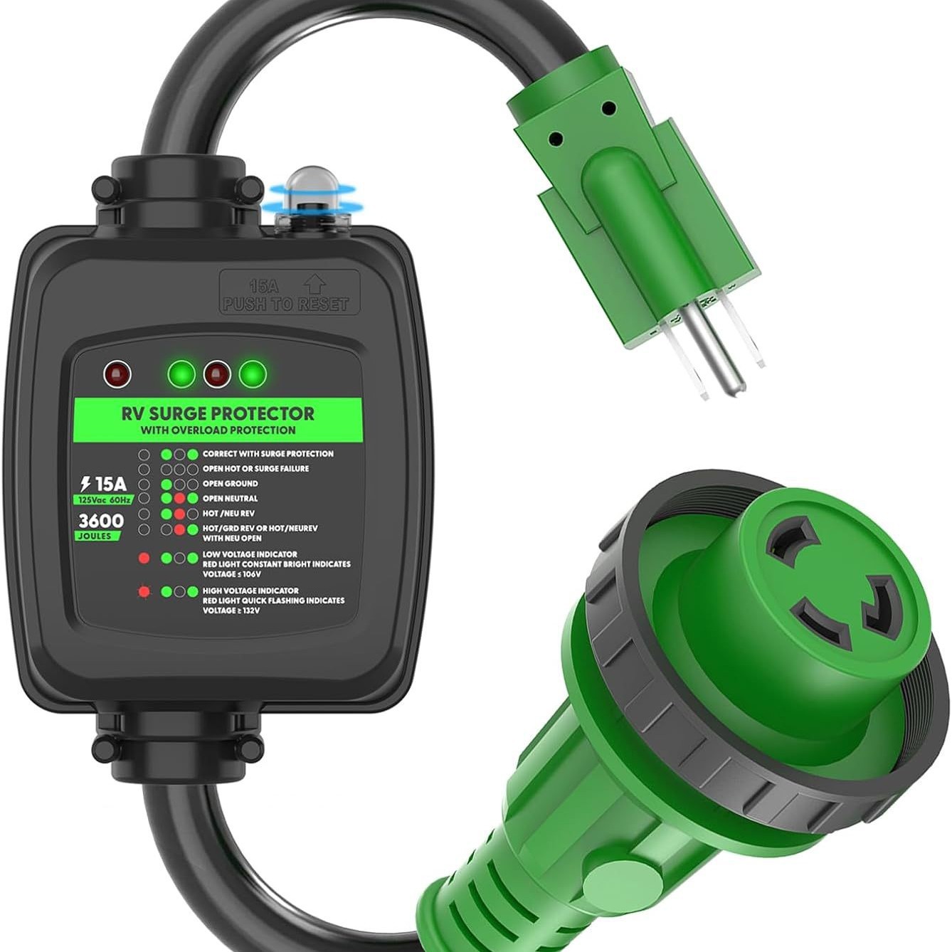 Rvguard Surge Protector 30 Amp to 110 Volt Rv Adapter with Overload Protection, Nema 5-15P