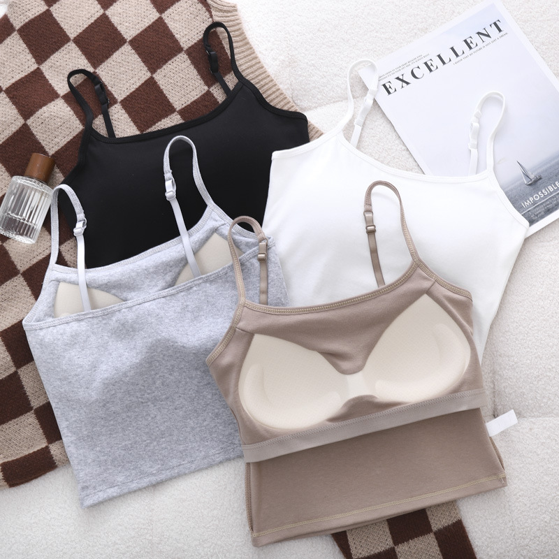 Integrated Camisole with Chest Pad Female Student Girl's Pure Cotton Underwear bra Anti-bump Thin Belt Beautiful Back Bra