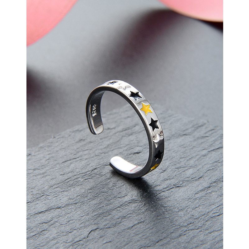 TikTok mismo estilo goteando aceite anillo Abierto Femenino al por mayor Estrella s925 plata anillo de dedo índice joyería de moda estilo japonés y coreano