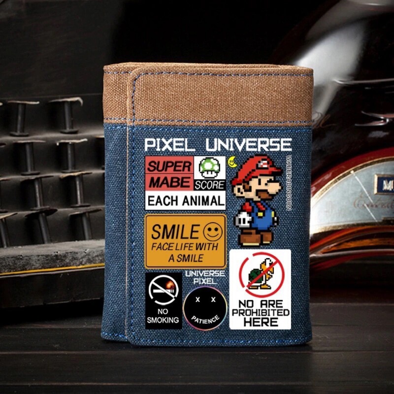 Super Mario Wallet Men's Canvas Vertical Fashion Trend Student Boy Game Cartoon Animation Peripheral Card Holder