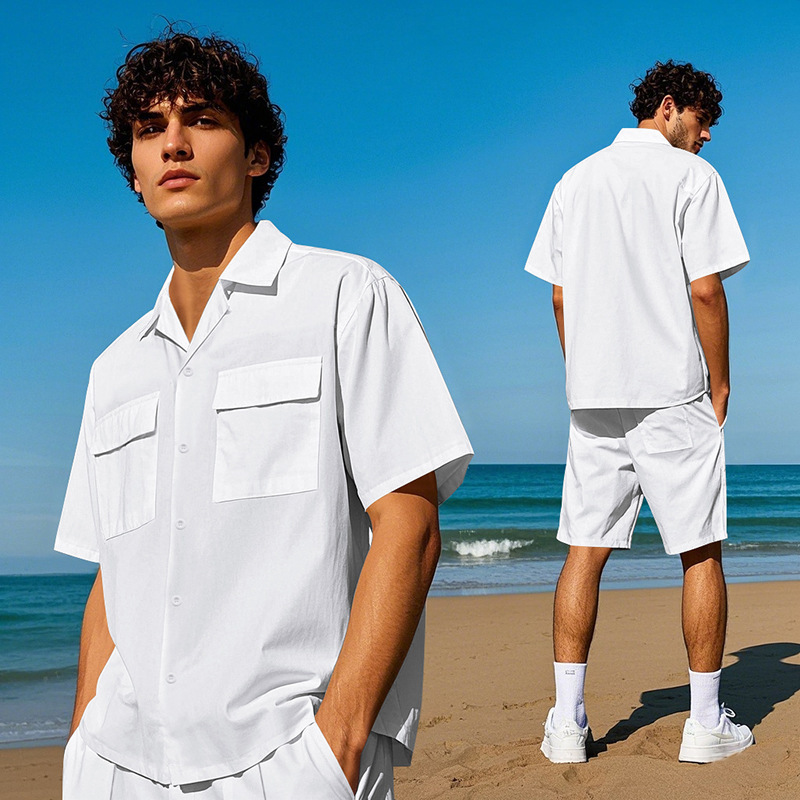 Men's Clothing Men's Light Luxury Casual Hawaiian Short Sleeved Shirt Shorts Set Summer Thin Workwear Loose Fit_viptrois.com
