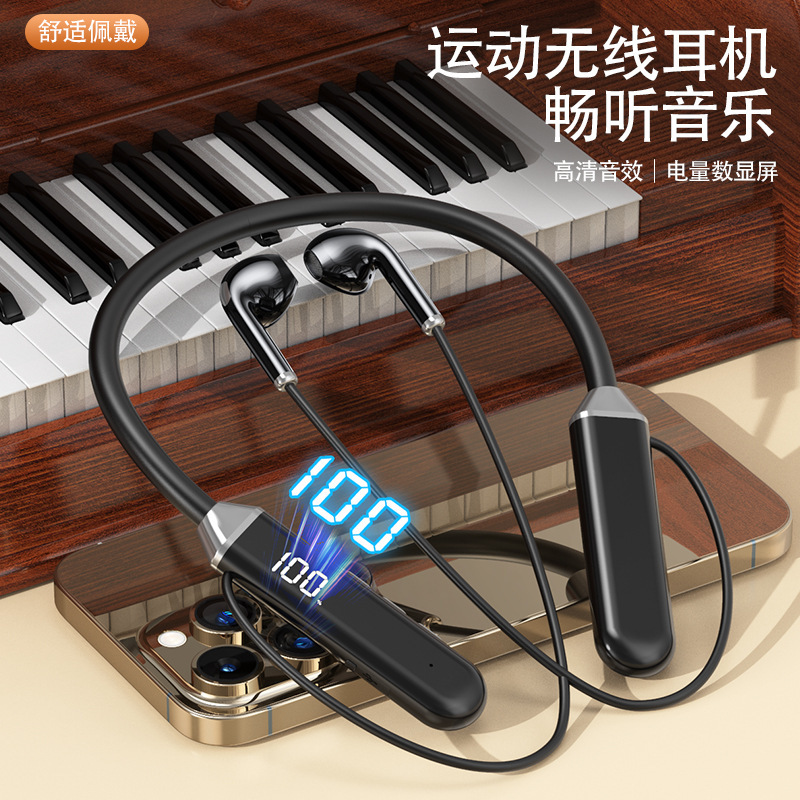 New Sports Neck-Hanging Bluetooth Headset 5.2 with Digital Display Super Long Standby Wireless Neck-Hanging Headset Large Capacity