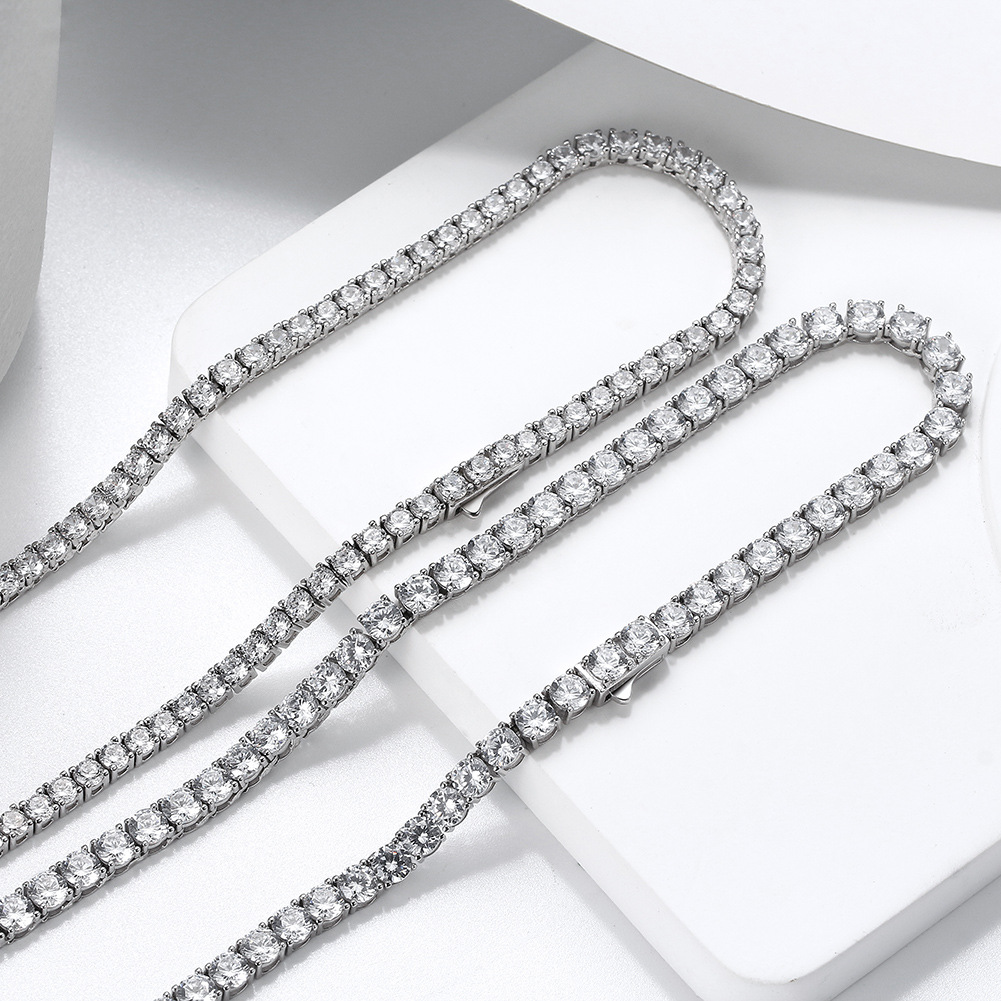 30g Weight 0.03µm Gold Plating Thickness Plated Gold Plating Process Spring Ring Trigger Clasp Closure Clasp Closure Type 18K Gold Plated, White Gold Plated Plating Material 925 Silver Pendant Material Zircon Inlay Material Necklace Classification 925 sterling silver Chain Material Tennis Chain Chain Type 1 Piece Quantity Street Occasion Sterling Silver Material Solid Color Pattern Unisex Gender Classic Style Style Plating, Inlay Craft Classic Style Solid Color Sterling Silver Plating Inlay Zircon Necklace