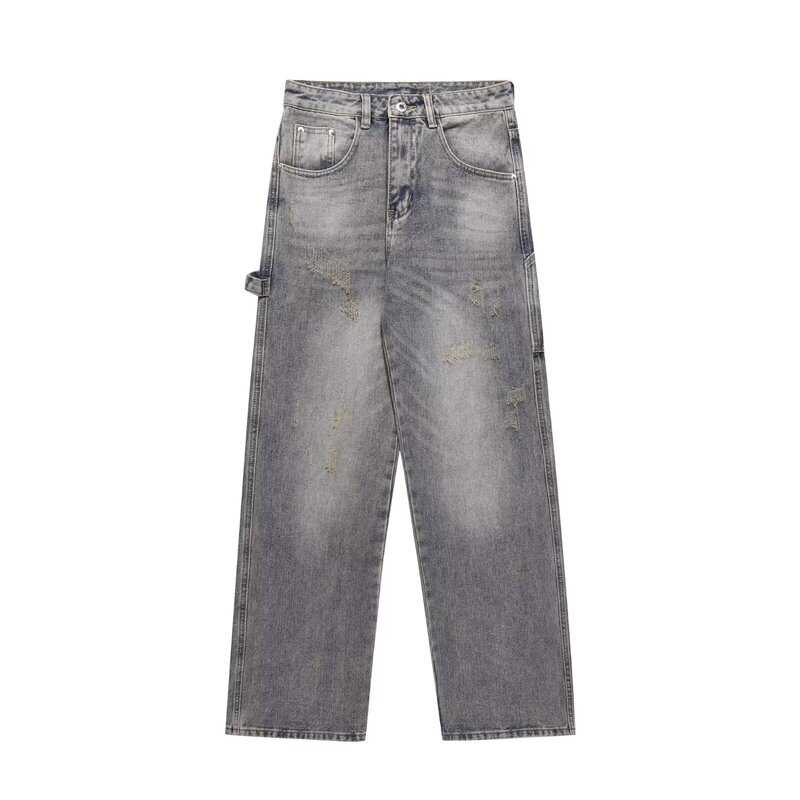 American high street vintage washed jeans men's autumn fashion brand loose casual straight wear light blue trousers
