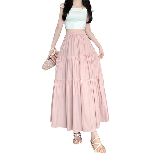 2025 Spring/Summer Sweet & Elegant All-Match A-Line Skirt: Slimming High-Waisted Mid-Length Casual Flared Design