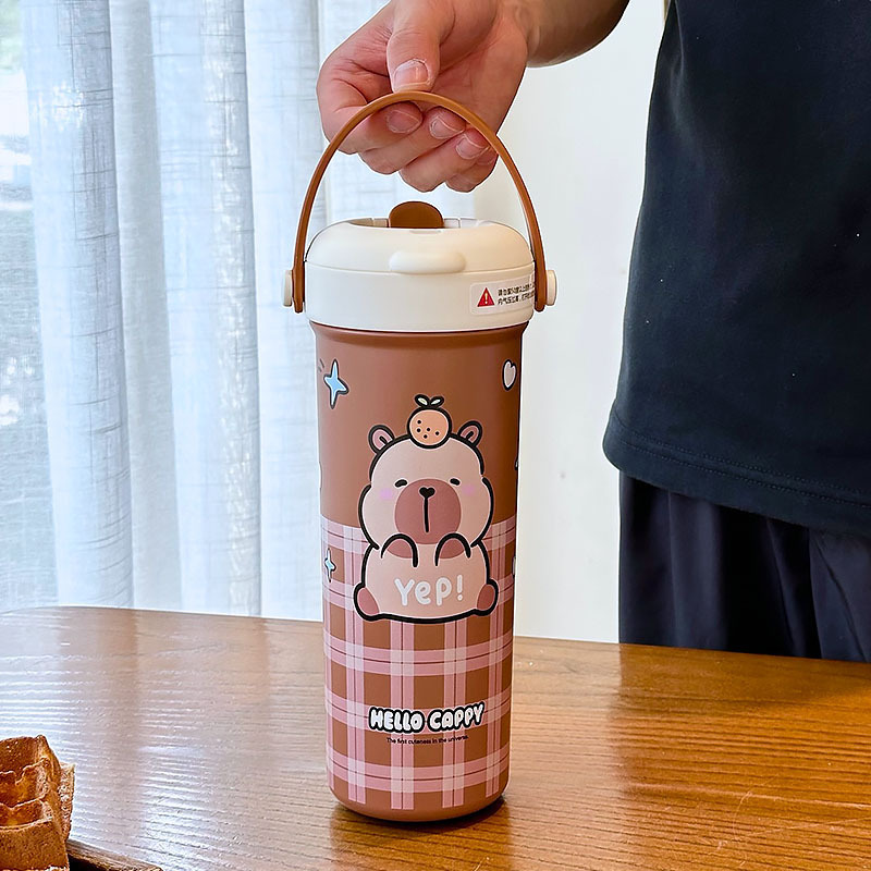 卡皮巴拉儿童保温杯新2025高颜值水杯男女学生幼儿园吸管双饮水杯|undefined