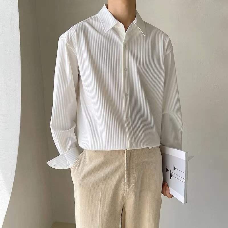Korean style exquisite high-grade Korean style loose long-sleeved shirt men's autumn trendy INS Ruan handsome casual non-ironing shirt