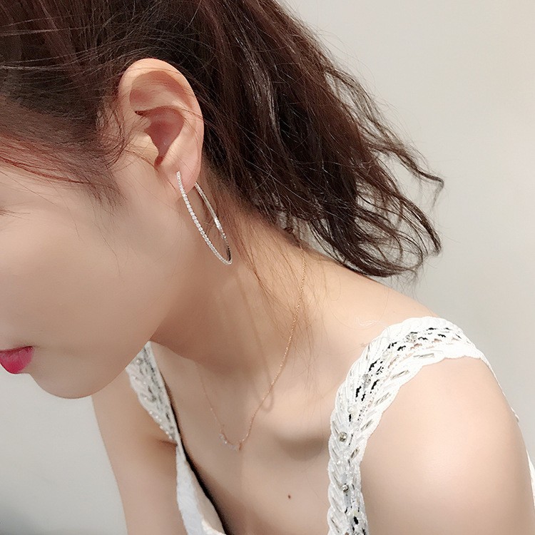 12g Weight Zircon Inlay Material 1 Pair Streetwear Solid Color Plating Inlay 925 Sterling Silver Copper Zircon Hoop Earrings
