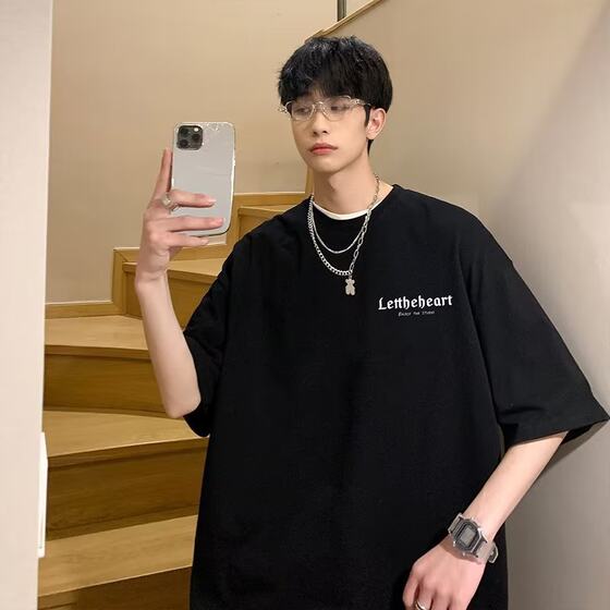 Summer round neck short sleeve T-shirt men's loose half sleeve ins trendy Korean style trendy t Hong Kong style top couple bottoming shirt