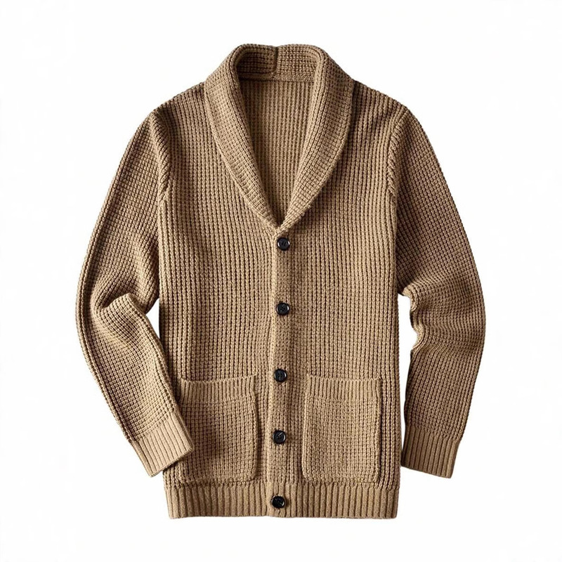 2024 Men's Shawl Collar Cardigan Sweater Slim-fit Single-breasted Pocket Top Knit Wired Knit Button Sweater