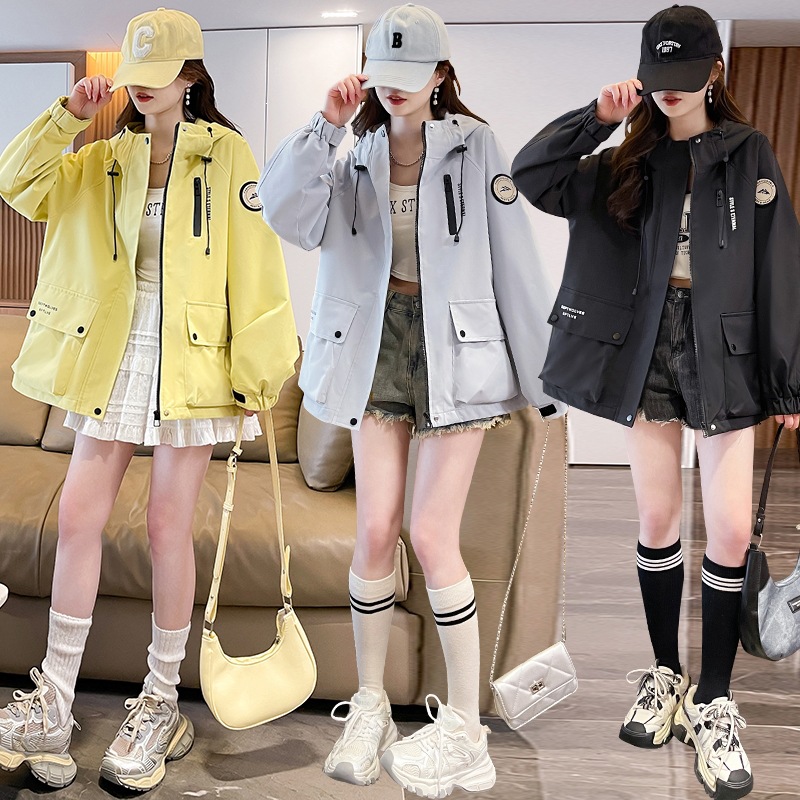 Women's Hooded Workwear Jacket, Spring and Autumn 2026 New Style, Loose Fit, Casual, Fashionable, Hot Selling Windbreaker Top