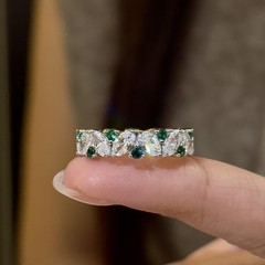 通体S925纯银马眼菱形排钻闭口戒指高碳钻绿钻星光培育绿尖晶指环