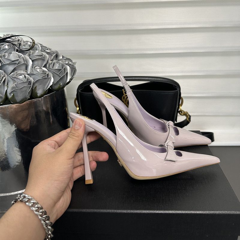 High-Heeled Shoes for Women 2025 New Style Bow French Style Shallow Mouth Buckle Back Hollow Pointed Toe Sandals Summer